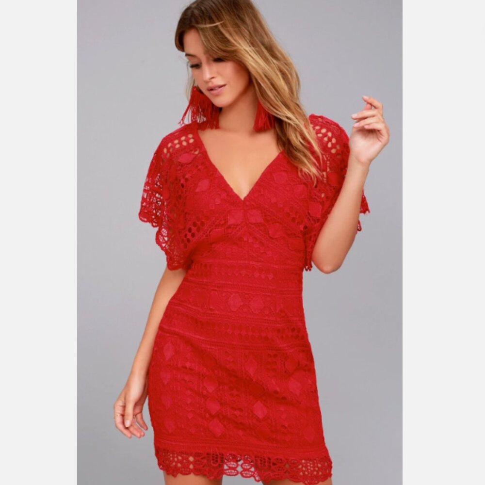 NWOT Lulu's First Kiss Red Lace Dress SM